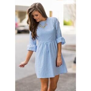 Story Striped Seersucker Mini Dress Blue / White Size S